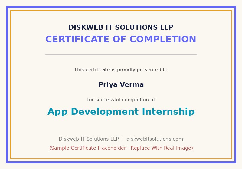 Diskweb internship completion certificate sample 2